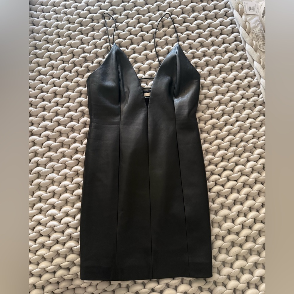 Alice + Olivia Black Strapless Faux Leather Slip Dress